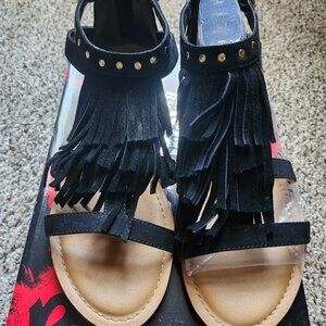 Fergalicious by Fergie Black Fringe Women's Sandal (Size 8.5)